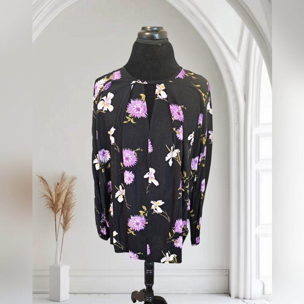 Forever 21 Black Top with Purple and White Floral Design
